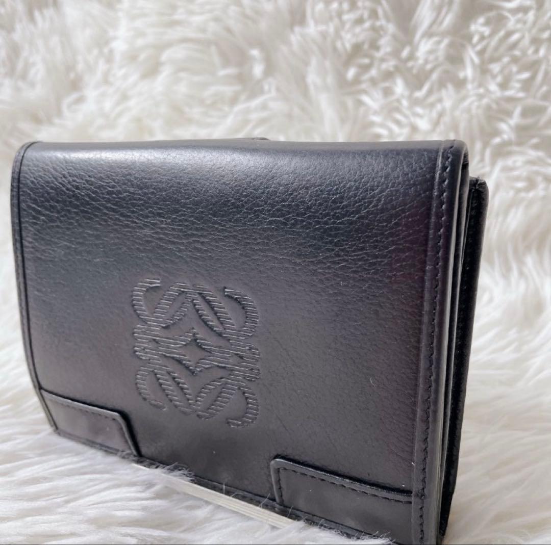 LOEWE ヴィンテージ レザー 2つ折り財布 アナグラム ブラック