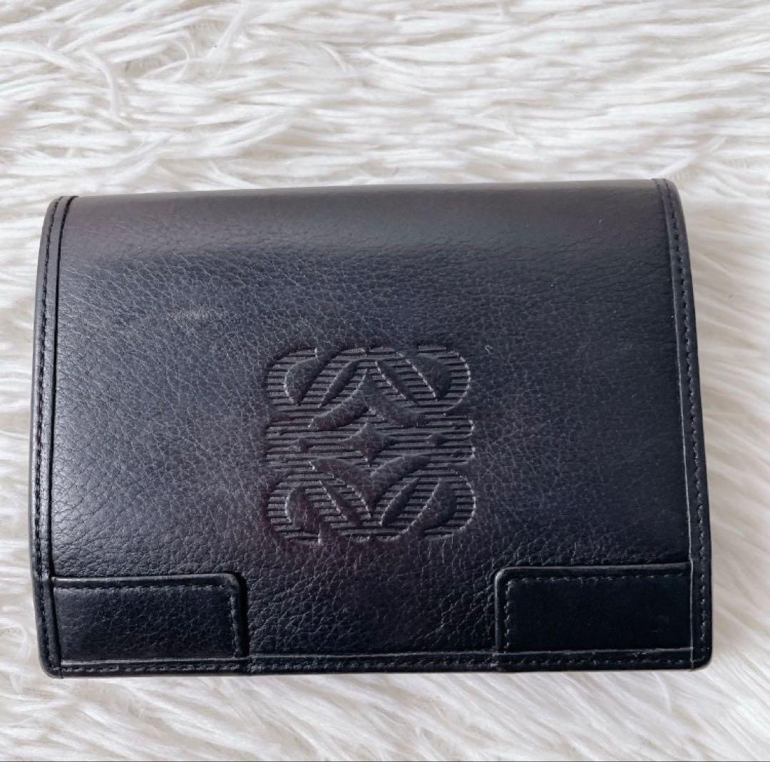 LOEWE ヴィンテージ レザー 2つ折り財布 アナグラム ブラック