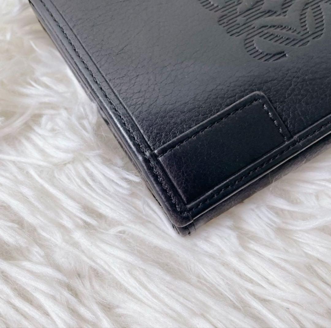 LOEWE ヴィンテージ レザー 2つ折り財布 アナグラム ブラック